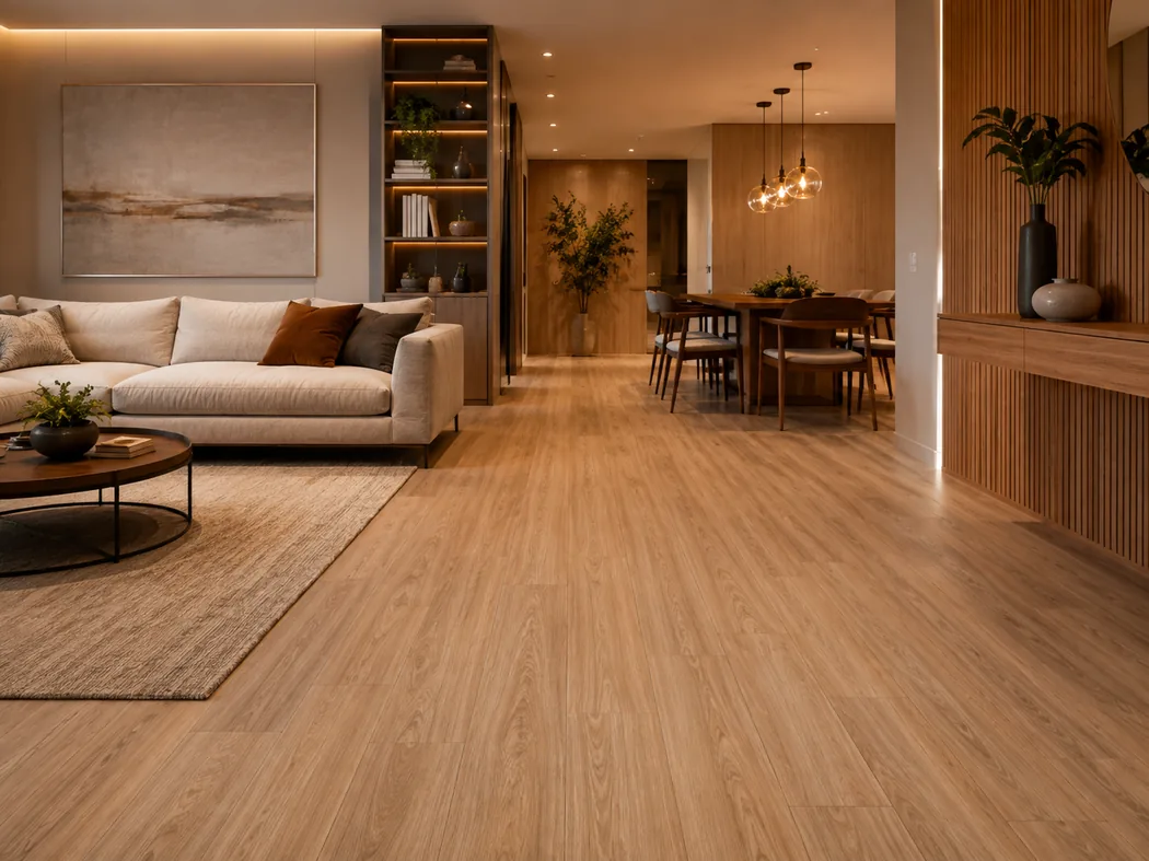 Ambiente moderno com piso vinílico amadeirado instalado